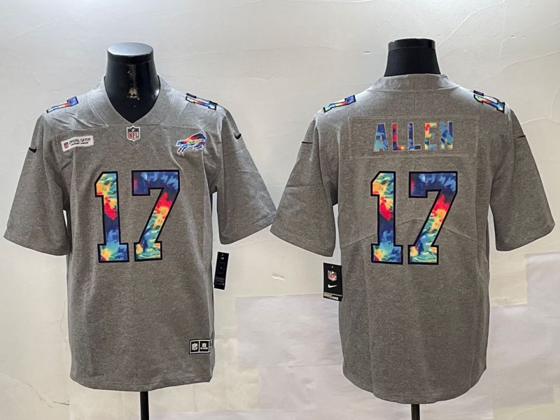 Men Buffalo Bills #17 Allen Grey Rainbow 2024 Nike Limited NFL Jersey style 1